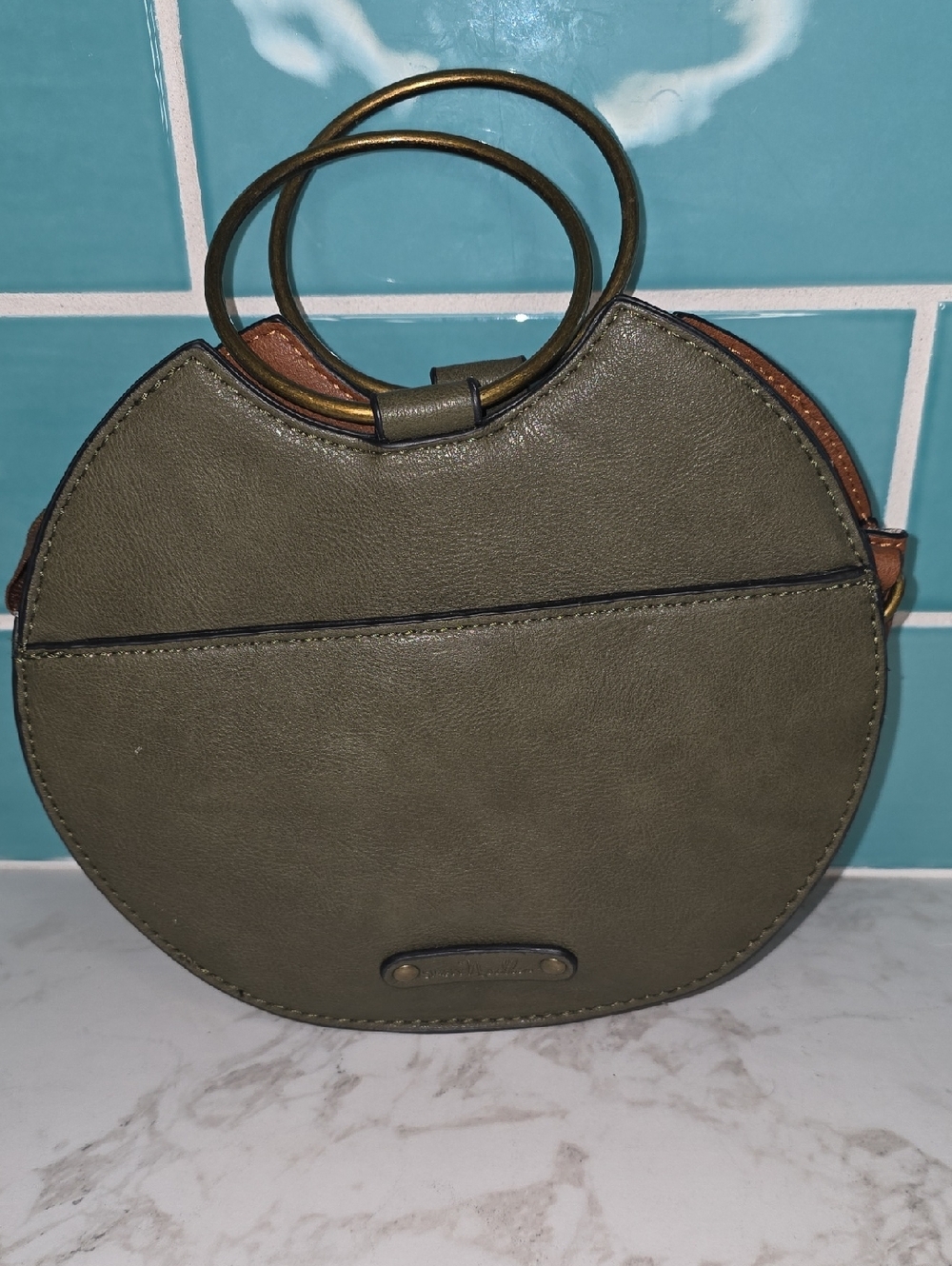 Simply Noelle Olive Green Round Mini Bag with Double Ring Handles